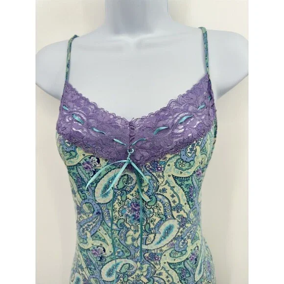 Secret Treasure Sleepwear Slip Dress Womens Size Medium M Floral blue lace prett - Picture 3 of 10